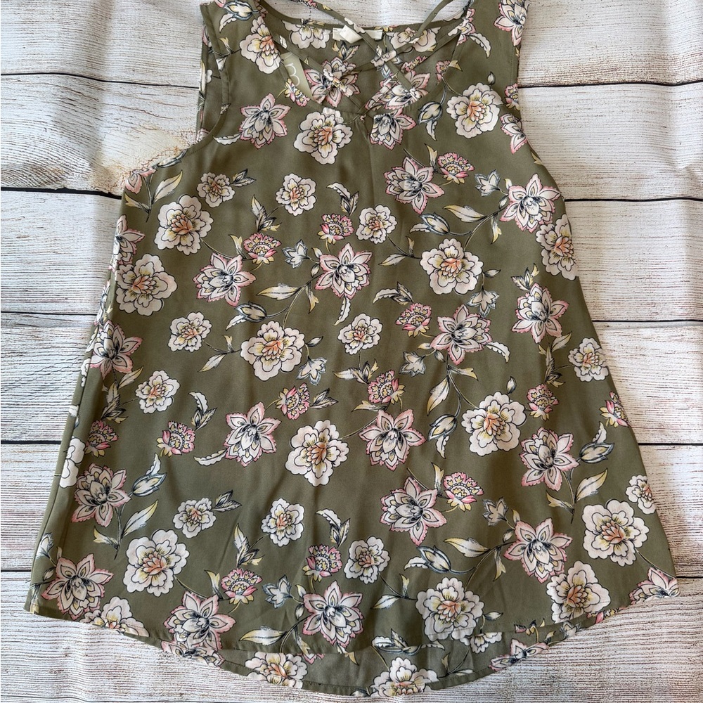 Maurices Floral Tank Top - Olive and Pink